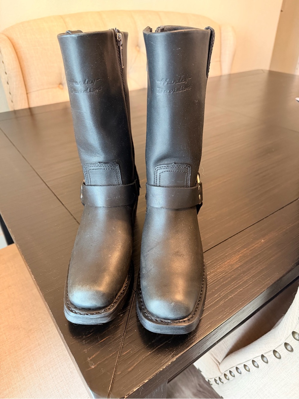 Women’s Harley-Davidson Black Leather Mid-Calf Harness Boots - 6 1/2